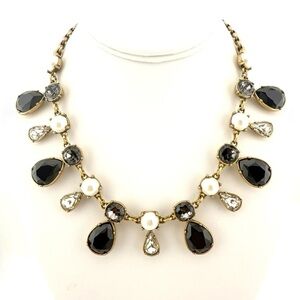 J. Crew Black, Gold, and Faux Pearl Teardrop Necklace